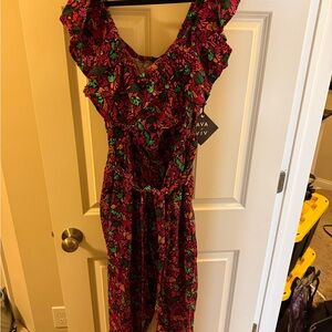 Ava & Viv Floral Jumpsuit - Red and Green